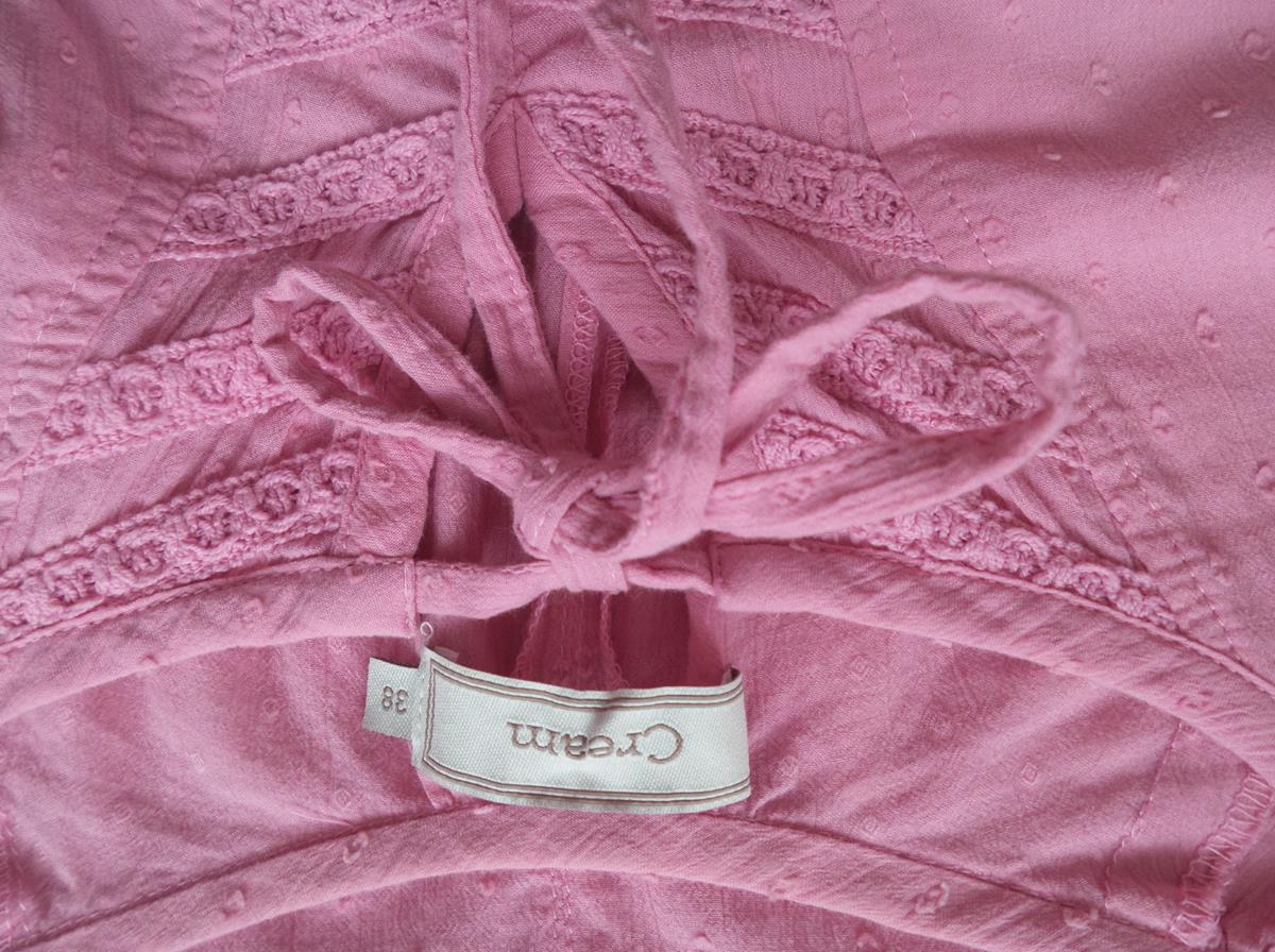 Cream Stl 38 Färg Rosa Rund urringning Blus Långärmad