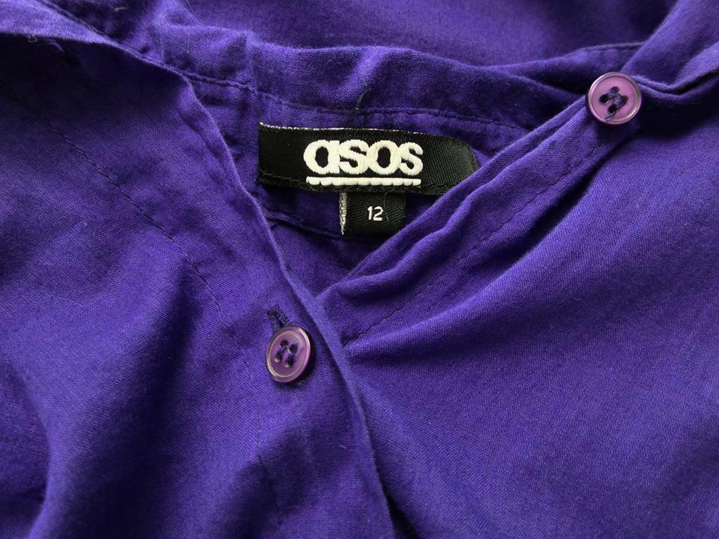 ASOS Stl 12 (40) Färg Lila Krage Knäppt Tunika Blus Kortärmad Material Bomull 100%