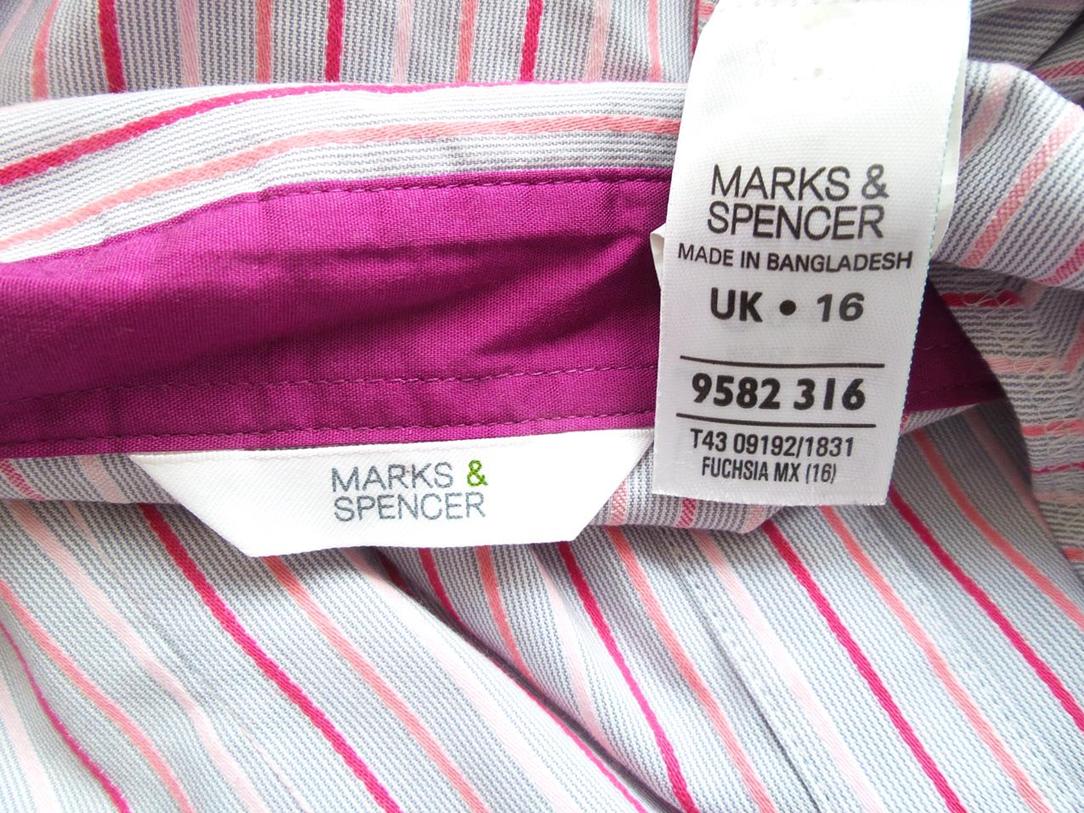 Marks&spencer Stl 16 (44) Färg Rosa Ränder Krage Knäppt Skjort Blus Långärmad