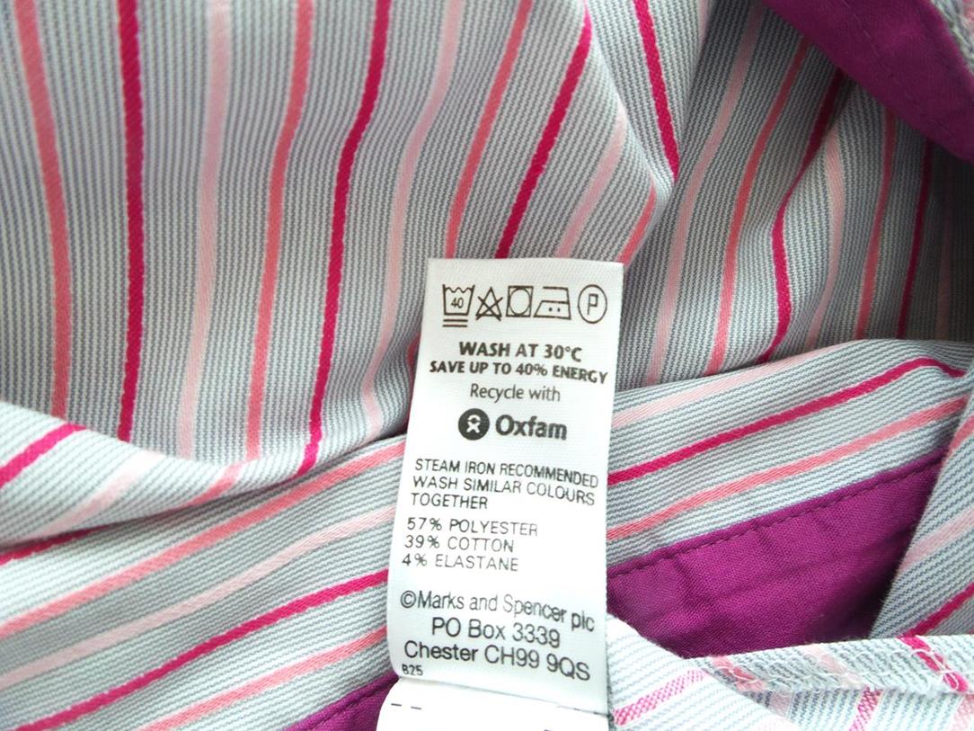 Marks&spencer Stl 16 (44) Färg Rosa Ränder Krage Knäppt Skjort Blus Långärmad