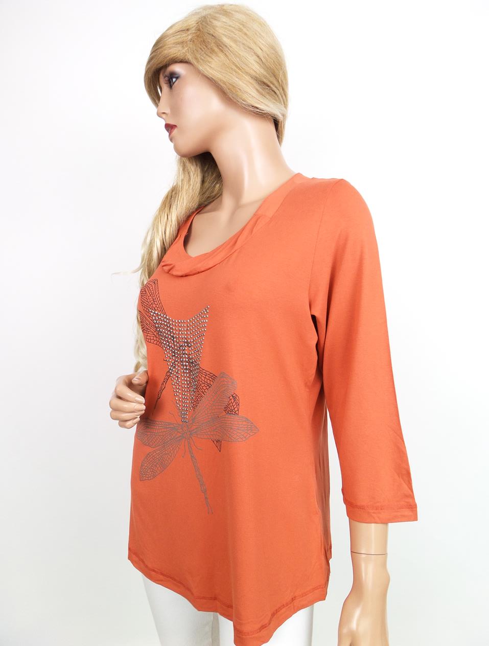 Pardon Stl 44 Färg Orange Djurtryck Rund urringning Tunika blus ärm 3/4 Material Viskos