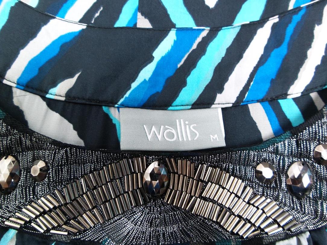 Wallis Stl M Färg Marinblå Fiskbensmönster Keyhole Crew Neck Omlott Blus Ärmlös