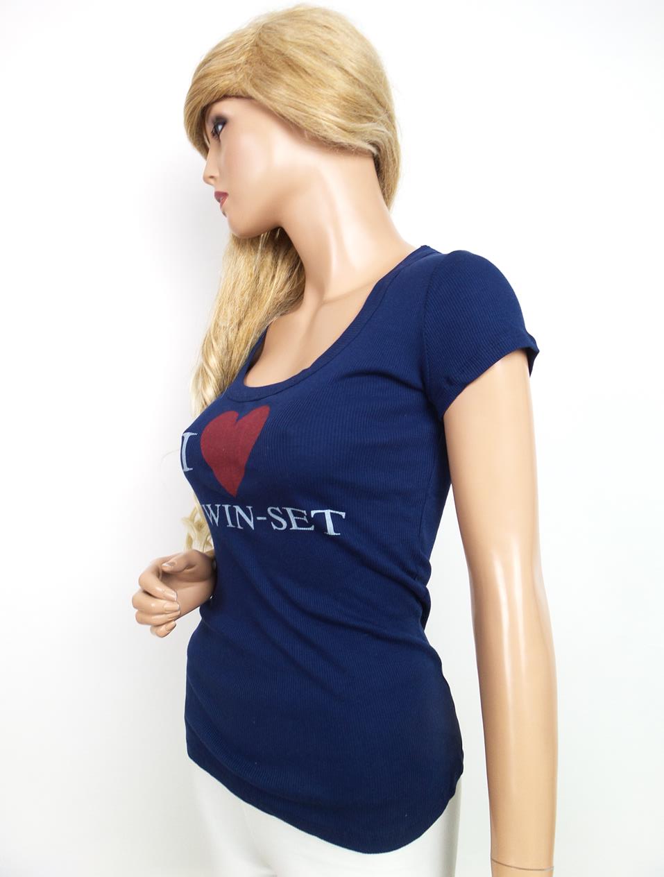 Twin set Simona Barbieri Stl S Färg Marinblå Rund urringning T-shirt Kortärmad Material Bomull