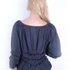 Lise sandahl Stl XL Färg Marinblå Keyhole Crew Neck Peplum Blus ärm 3/4 Material Bomull