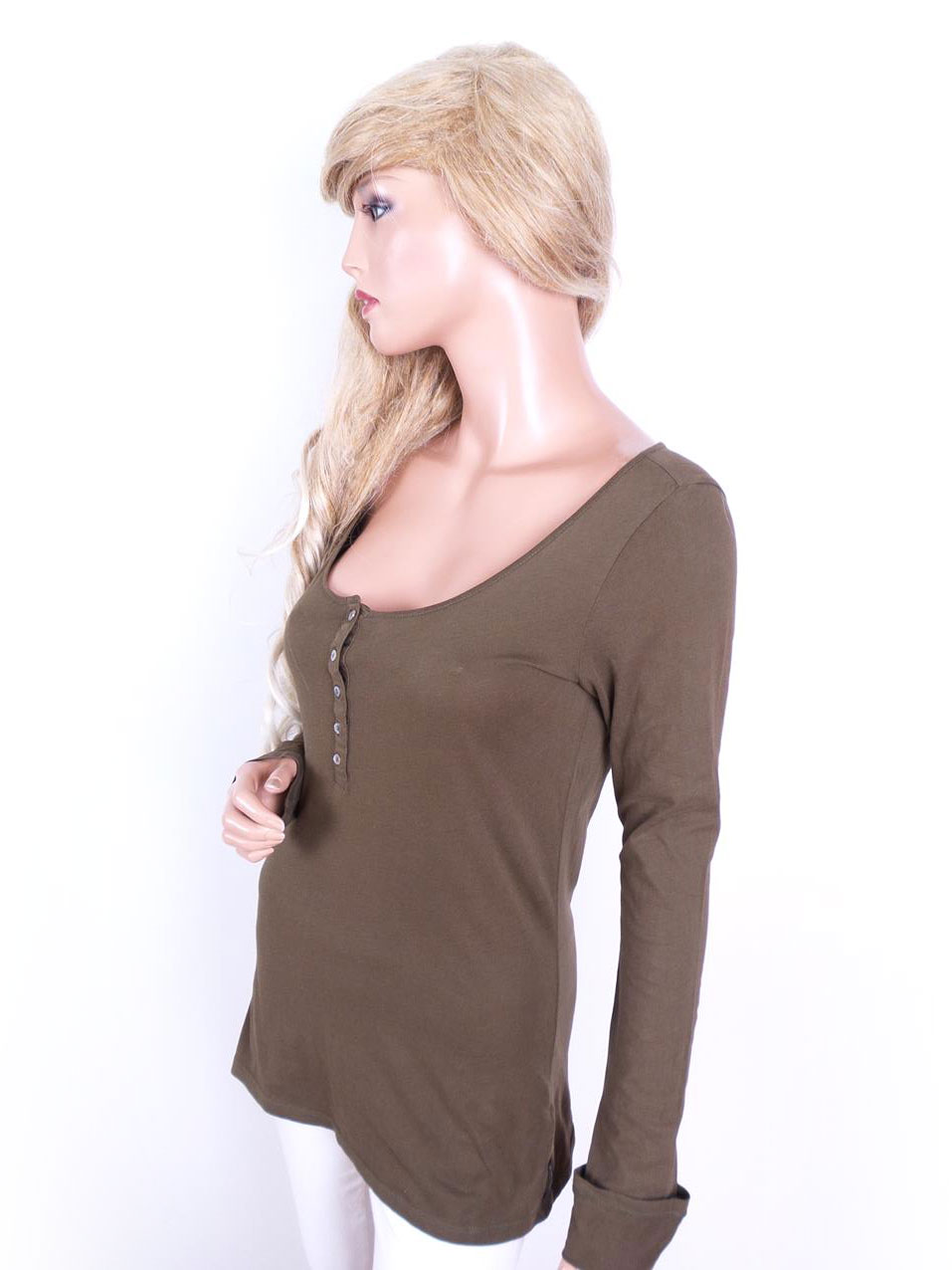 Maison scotch Stl S Färg Khaki U-ringning Popover Tunika Blus Långärmad Material Bomull