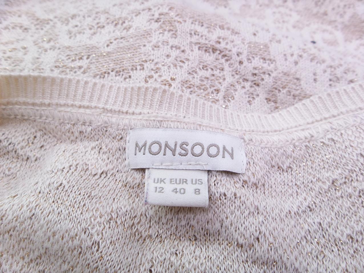 Monsoon Stl 40 Färg Beige Rund hals Knäppt kofta Långärmad Material Akryl Öppet stickat