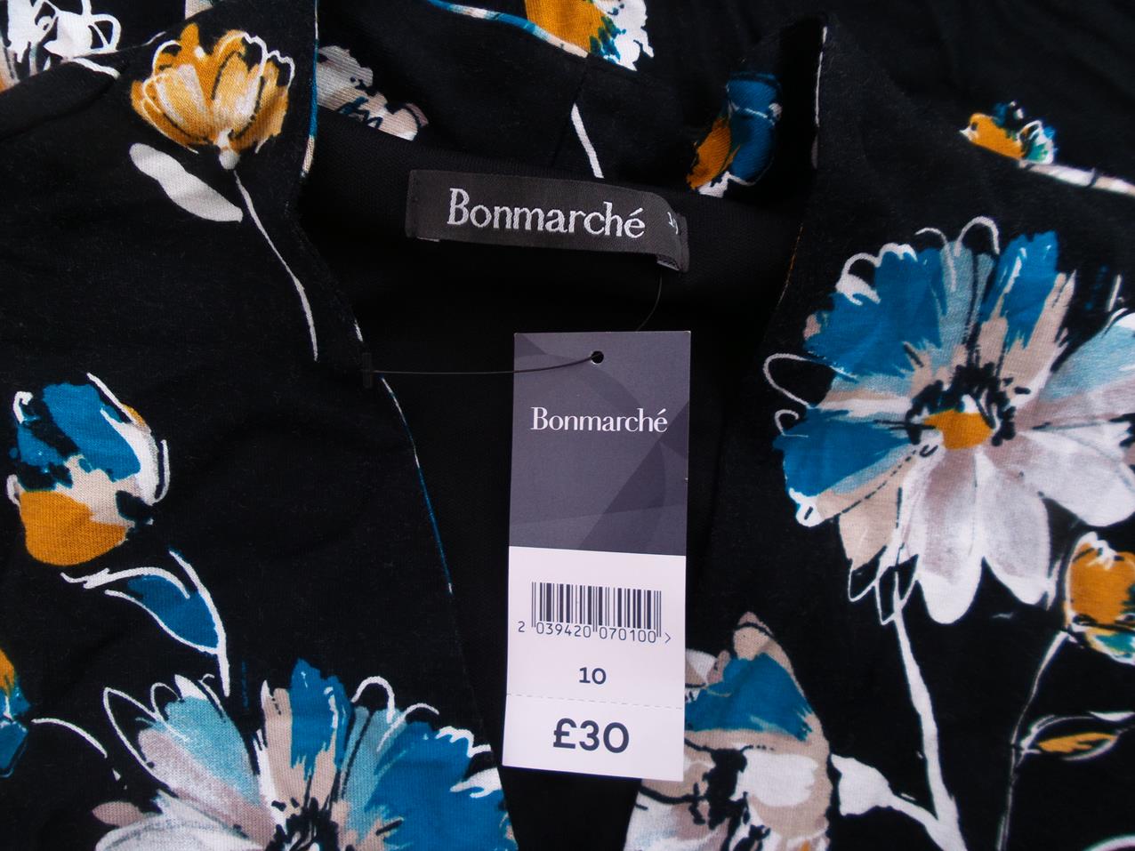 BONMARCHE Stl 10 (38) Färg Svart V-ringning Penn Klänning ärm 3/4 Midi Material Viskos