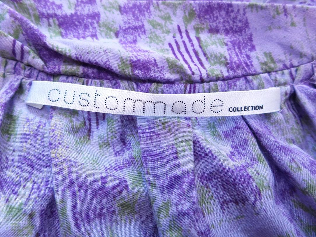 CUSTOMMADE Stl 34 Färg Lila Damast Paisley Keyhole Crew Neck Blus Kortärmad Material Bomull