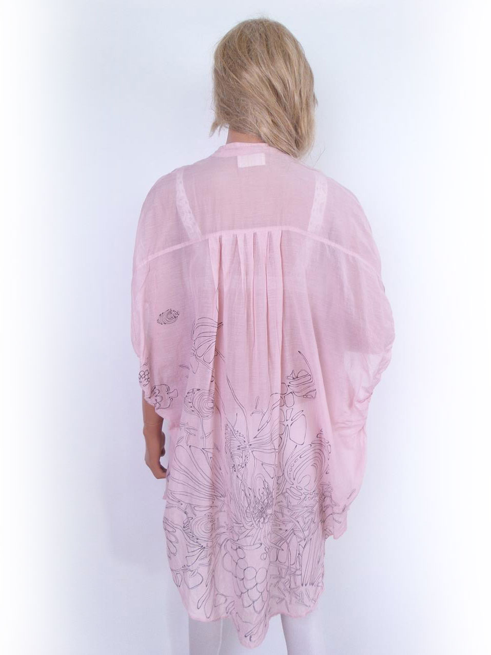 Rützou Stl XXXL Färg Pudrig Rosa Split Crew Neck Popover Tunika Blus Kortärmad