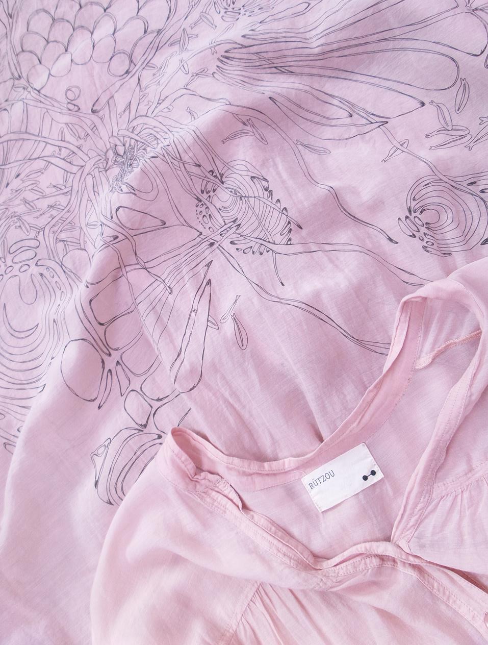 Rützou Stl XXXL Färg Pudrig Rosa Split Crew Neck Popover Tunika Blus Kortärmad