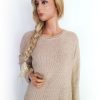 Donna Stl XL Färg Beige Rund urringning Tröja Långärmad Material Bomull Grovstickat