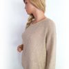 Donna Stl XL Färg Beige Rund urringning Tröja Långärmad Material Bomull Grovstickat