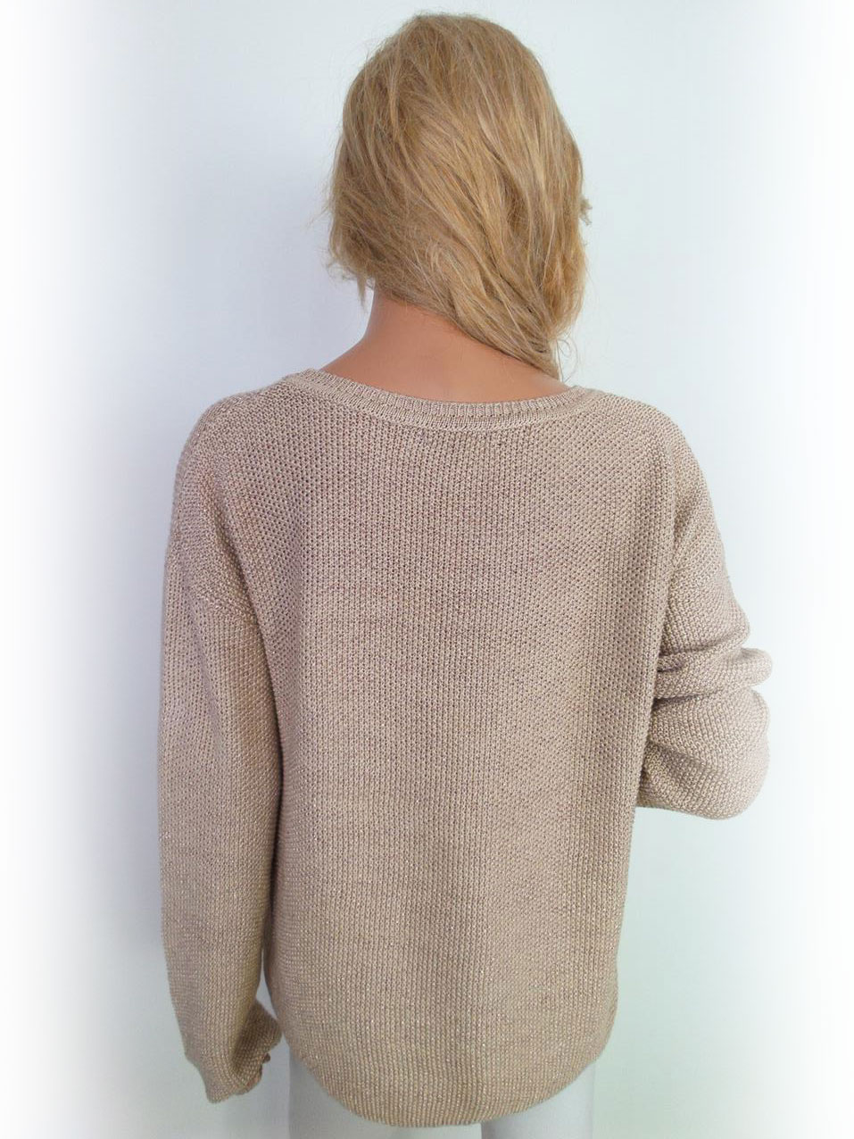 Donna Stl XL Färg Beige Rund urringning Tröja Långärmad Material Bomull Grovstickat