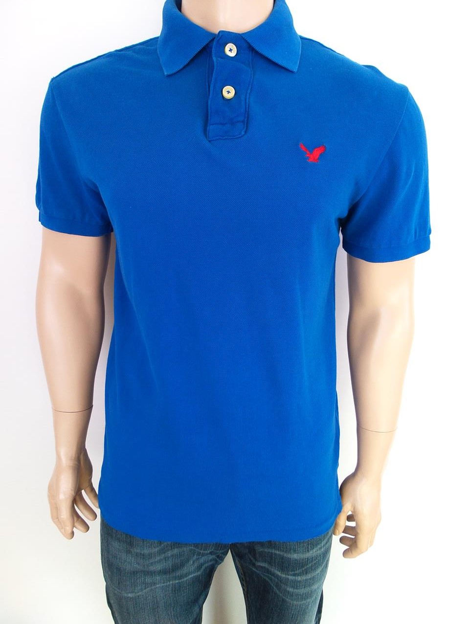 American Eagle Stl XS Färg Marinblå Krage Herr Polo Kortärmad Material Bomull