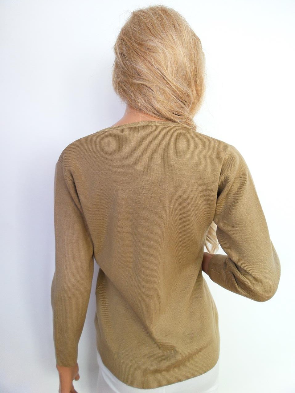 Fluid collection Stl L Färg Beige Split Crew Neck Blus ärm 3/4 Material Akryl