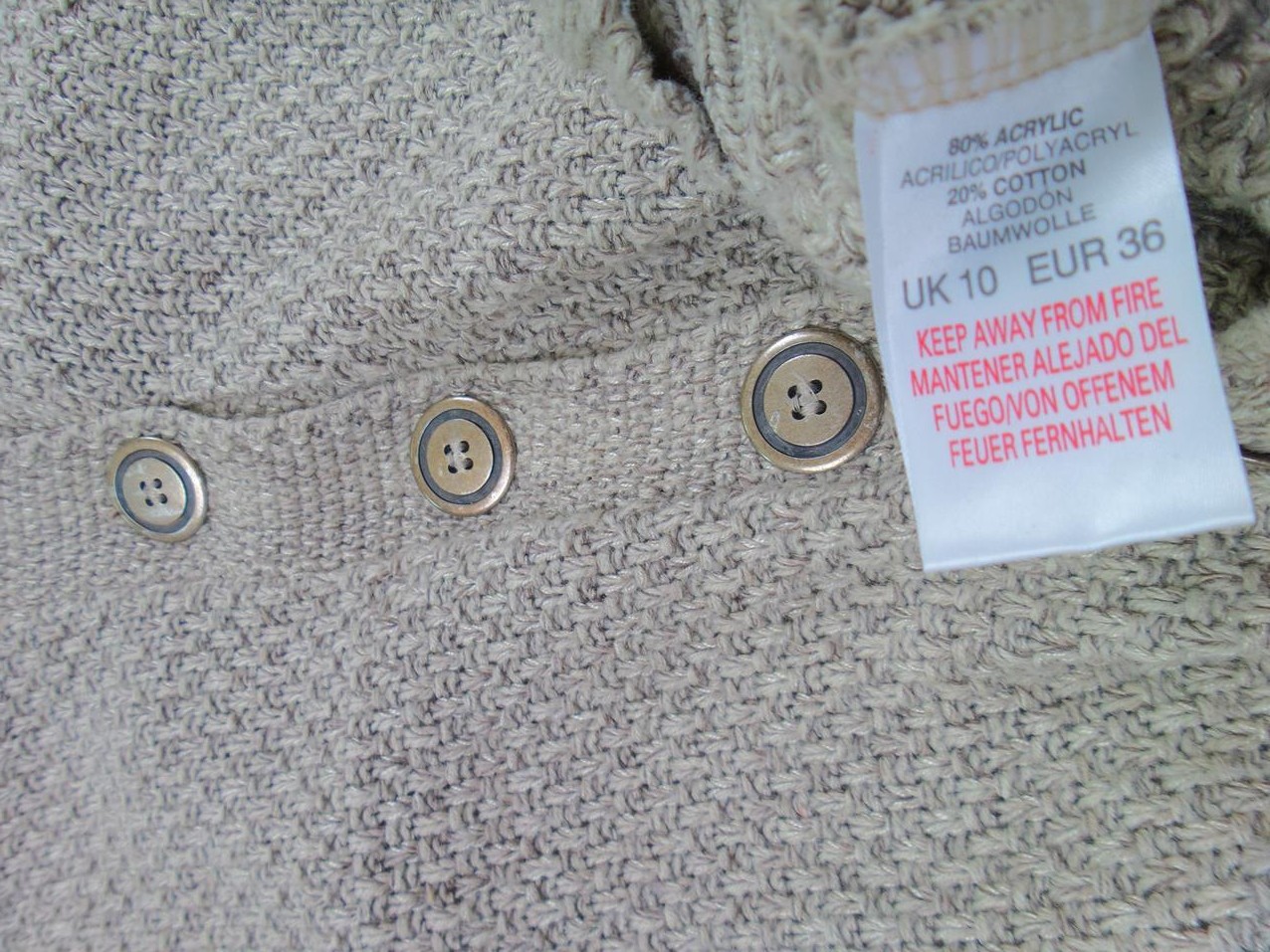 River island Stl 36 Färg Beige Draperad Lång knäppt kofta Kortärmad Material Akryl Grovstickat