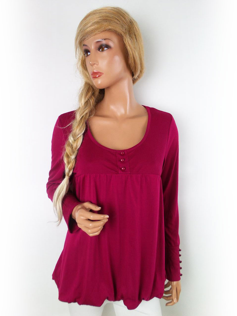 Zavanna Stl XL Färg Fuchsia Rund urringning Tunika blus Långärmad