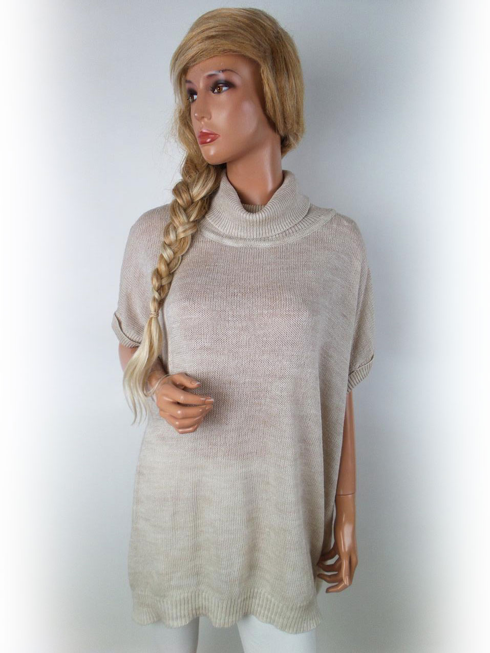 Peacocks Stl one size Färg Beige Rullekrage Stickad Tunika Blus Ärmlös Material Akryl