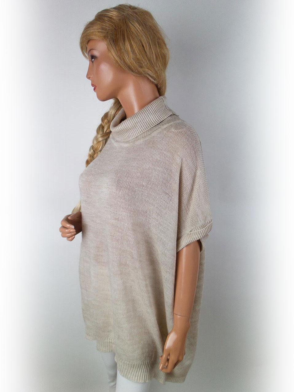 Peacocks Stl one size Färg Beige Rullekrage Stickad Tunika Blus Ärmlös Material Akryl