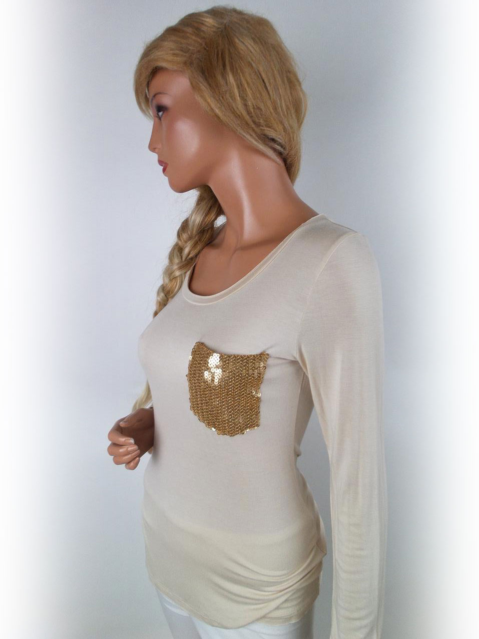 Love forever Stl XS Färg Beige Rund urringning Tunika blus Långärmad Material Viskos