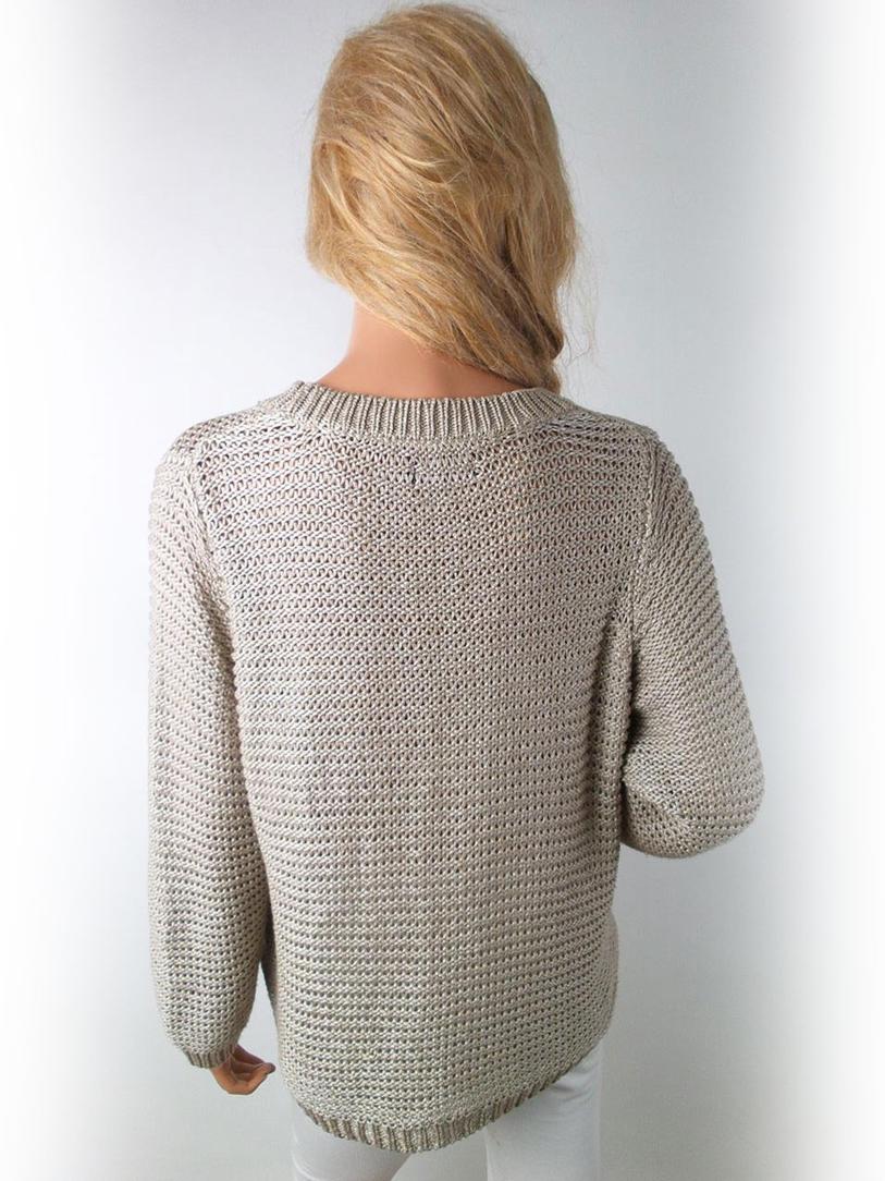 Andrea Stl XL Färg Beige Rund urringning Tröja Långärmad Material Akryl Öppet stickat