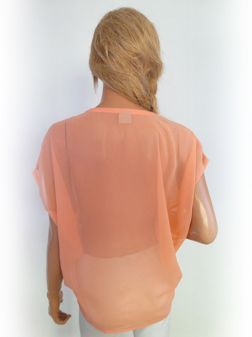 Object Stl XS Färg Orange Rund urringning Tunika blus Kortärmad