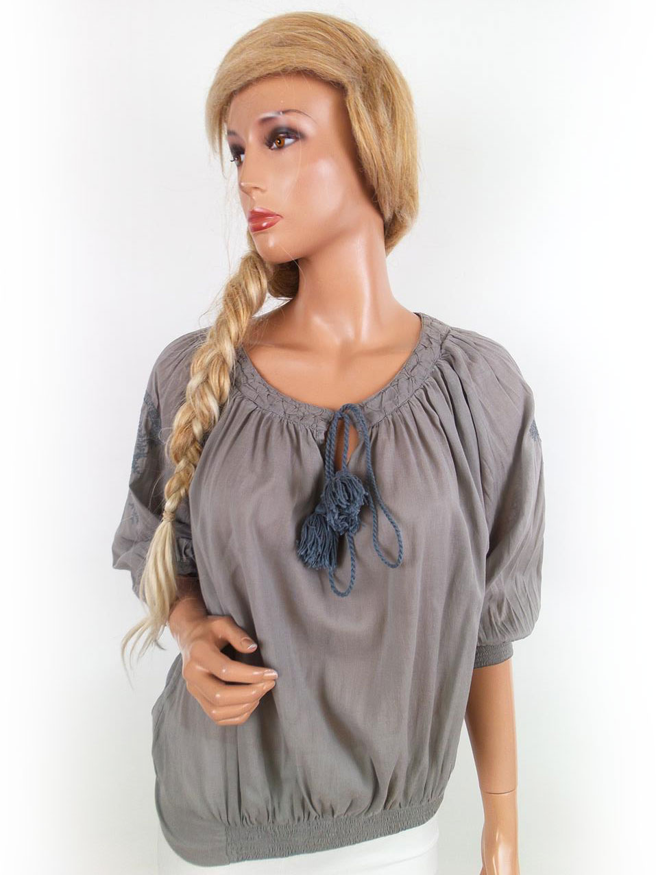 Monrow Stl S Färg Beige Rund urringning Tunika blus ärm 3/4 Material Bomull 100%