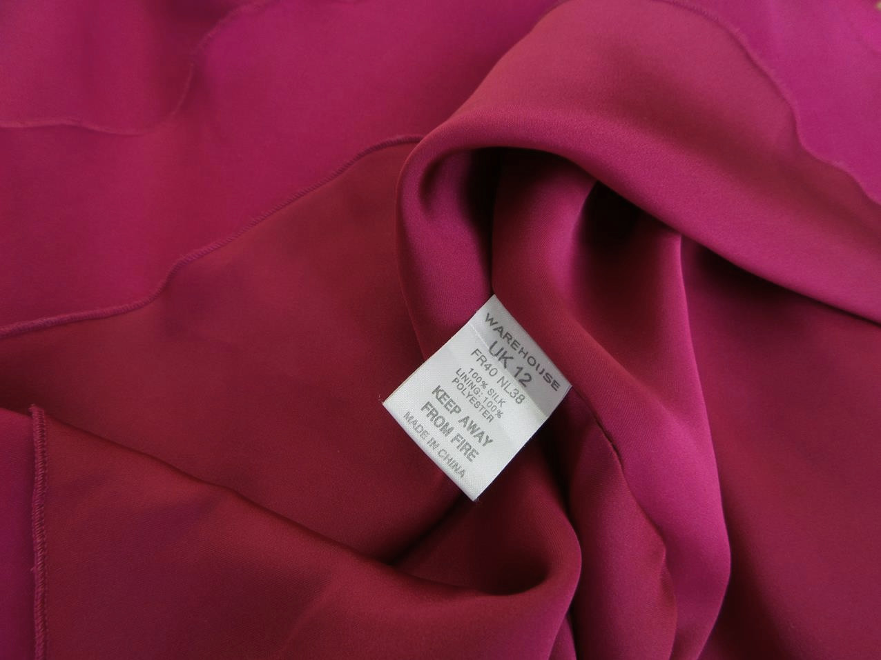 Warehouse Stl 40 Färg Fuchsia V-ringning Balklänning Afton Klänning Ärmlös Midi Material Siden 100%