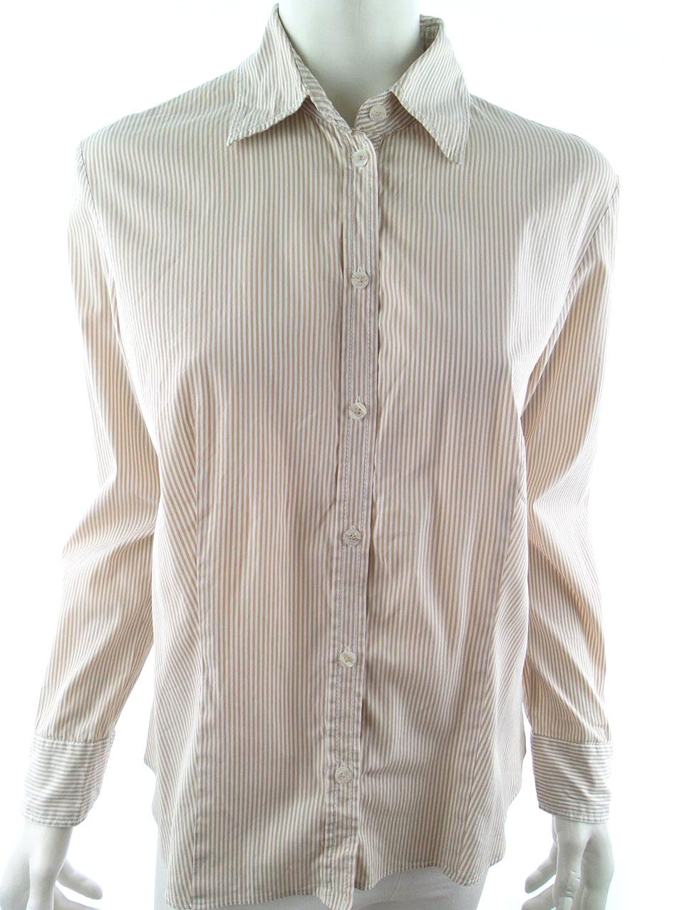 Gerry weber Stl 40 Färg Beige Ränder Krage Knäppt Skjort Blus Långärmad Material Bomull