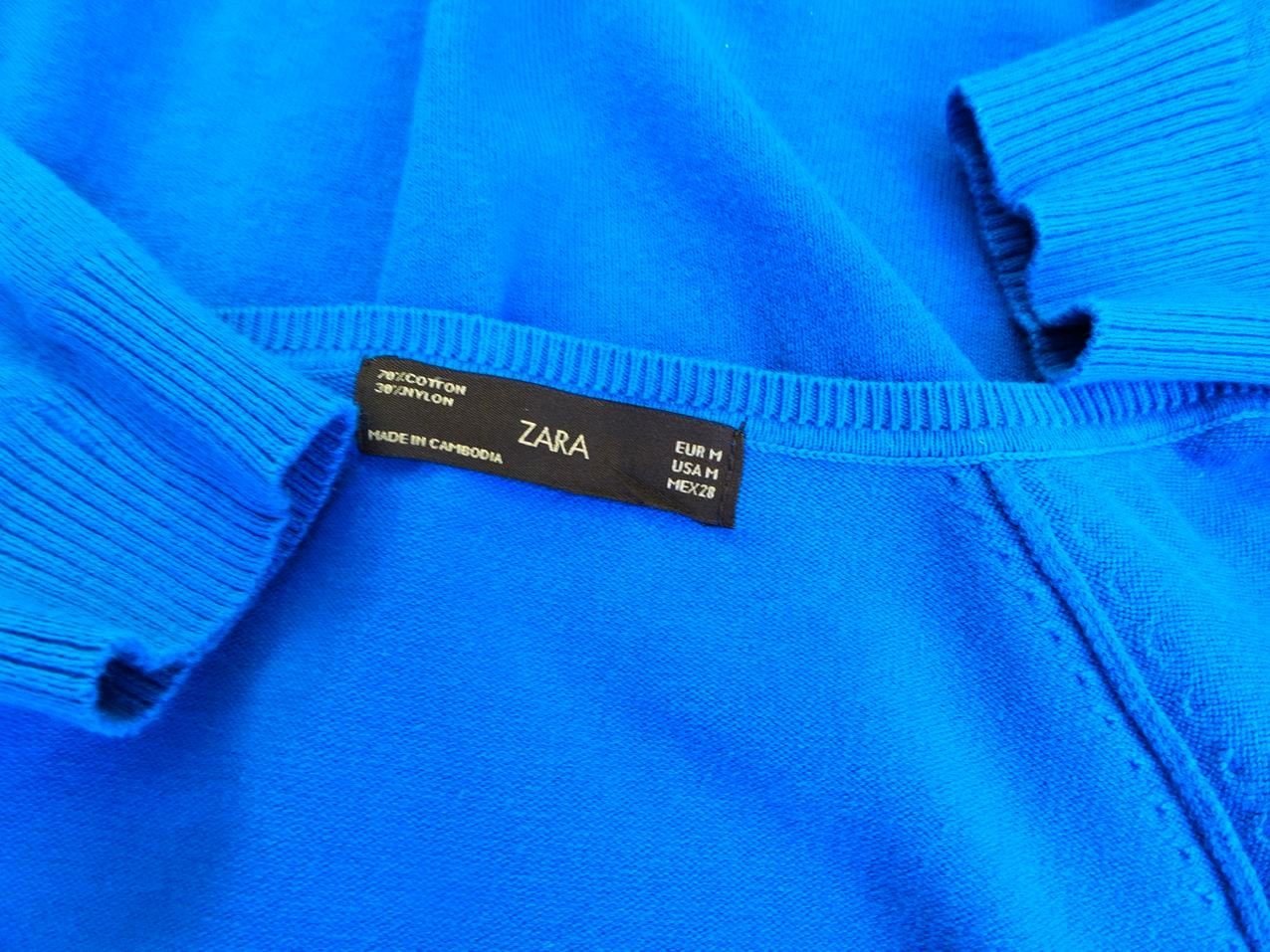 Zara Stl M Färg Blå Split Crew Neck Knäppt kofta Långärmad Material Bomull Finstickat