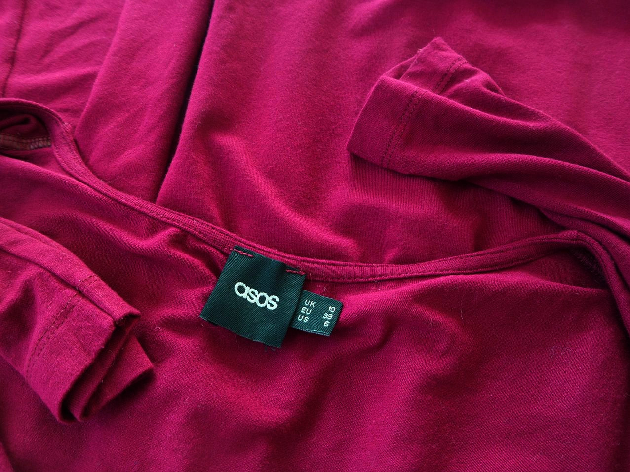 ASOS Stl 38 Färg Fuchsia V-ringning A-linje Klänning ärm 3/4 Knälängd Material Viskos