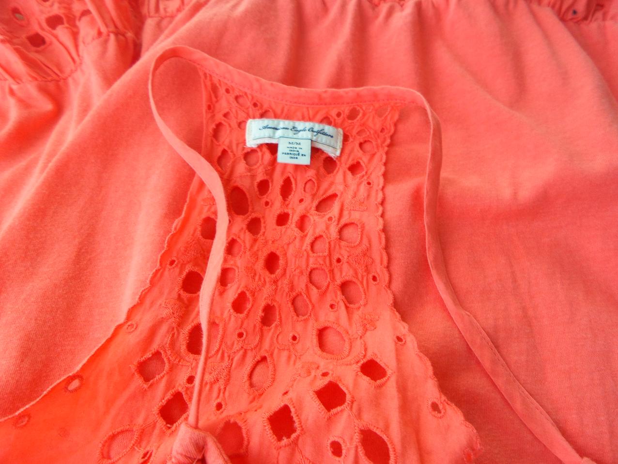 American Eagle Stl M Färg Orange Hjärtformad Sommar Klänning Ärmlös Knälängd Material Bomull