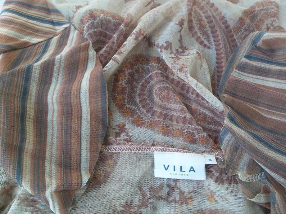 Vila Stl M Färg Beige Paisley Keyhole Crew Neck Blus ärm 3/4