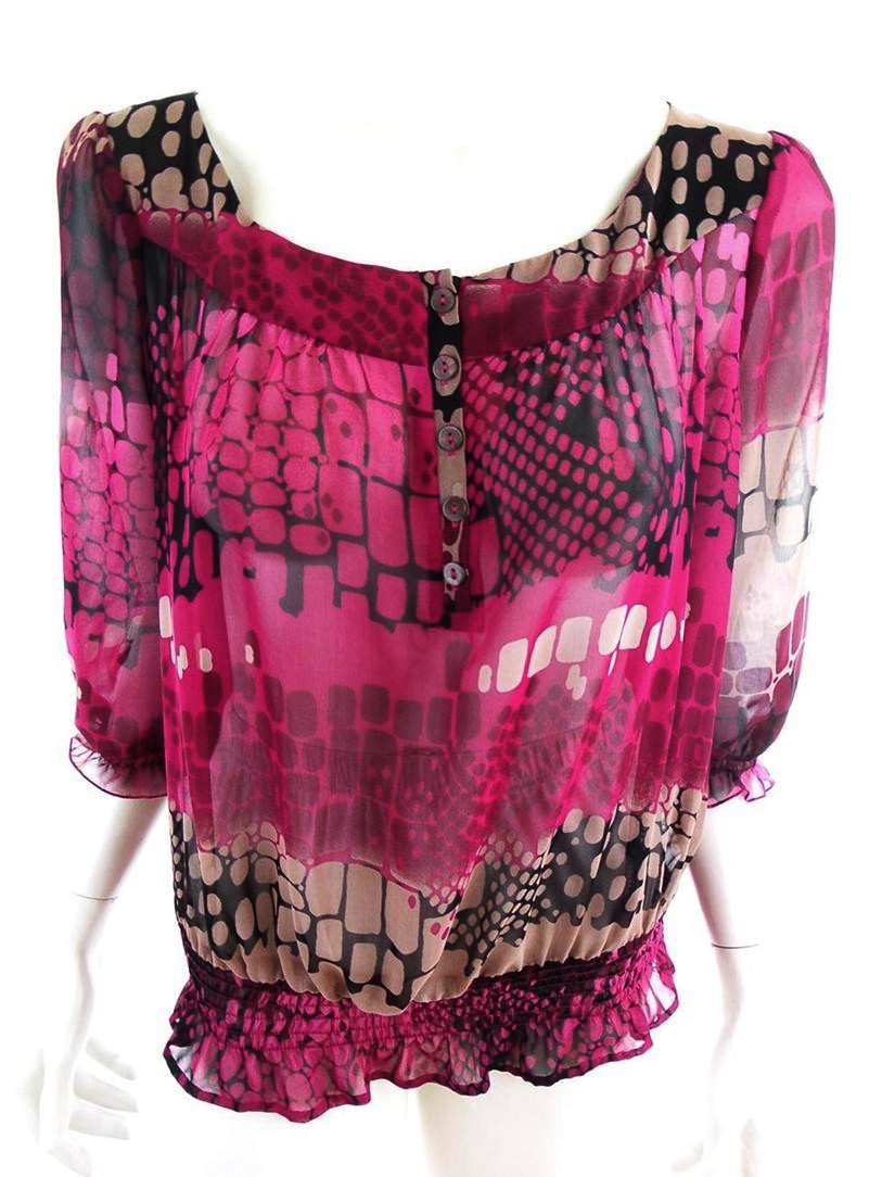 Sophie Gray Stl XXL Färg Fuchsia Rund urringning Blus ärm 3/4