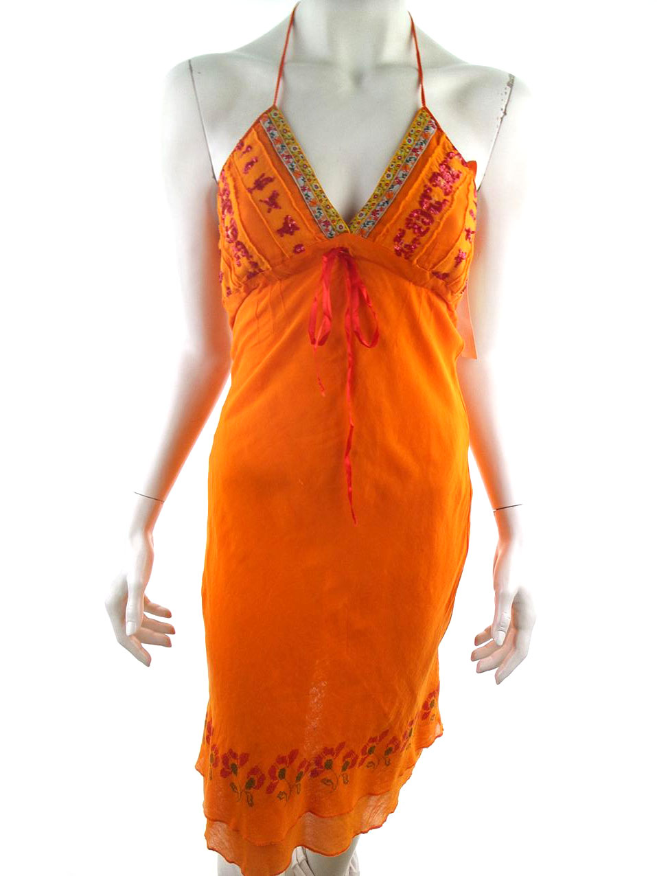 Zulu Stl S Färg Orange Halter Sommar Klänning Ärmlös Knälängd Material Bomull 100%