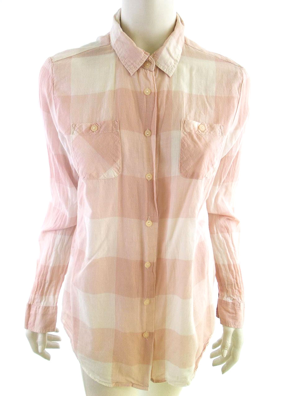 Maison scotch Stl 3 Färg Pudrig Rosa Rutigt Krage Knäppt Skjort Blus Långärmad Material Bomull 100%