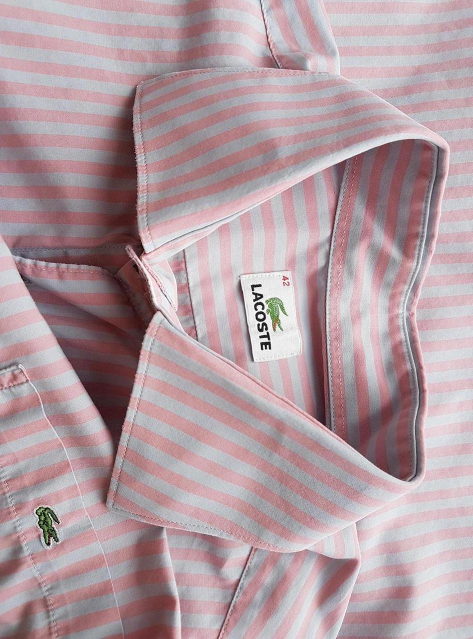 Lacoste Stl 42 Färg Rosa Krage Herr Skjorta, elegant Långärmad Material Bomull 100%