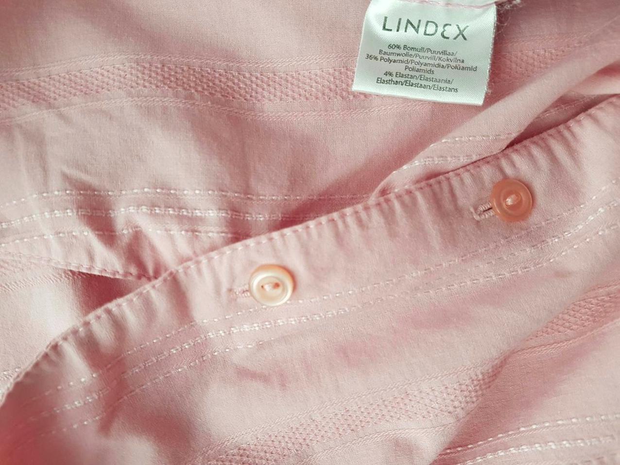 Lindex Stl 44 Färg Rosa Ränder Krage Knäppt Skjort Blus ärm 3/4 Material Bomull