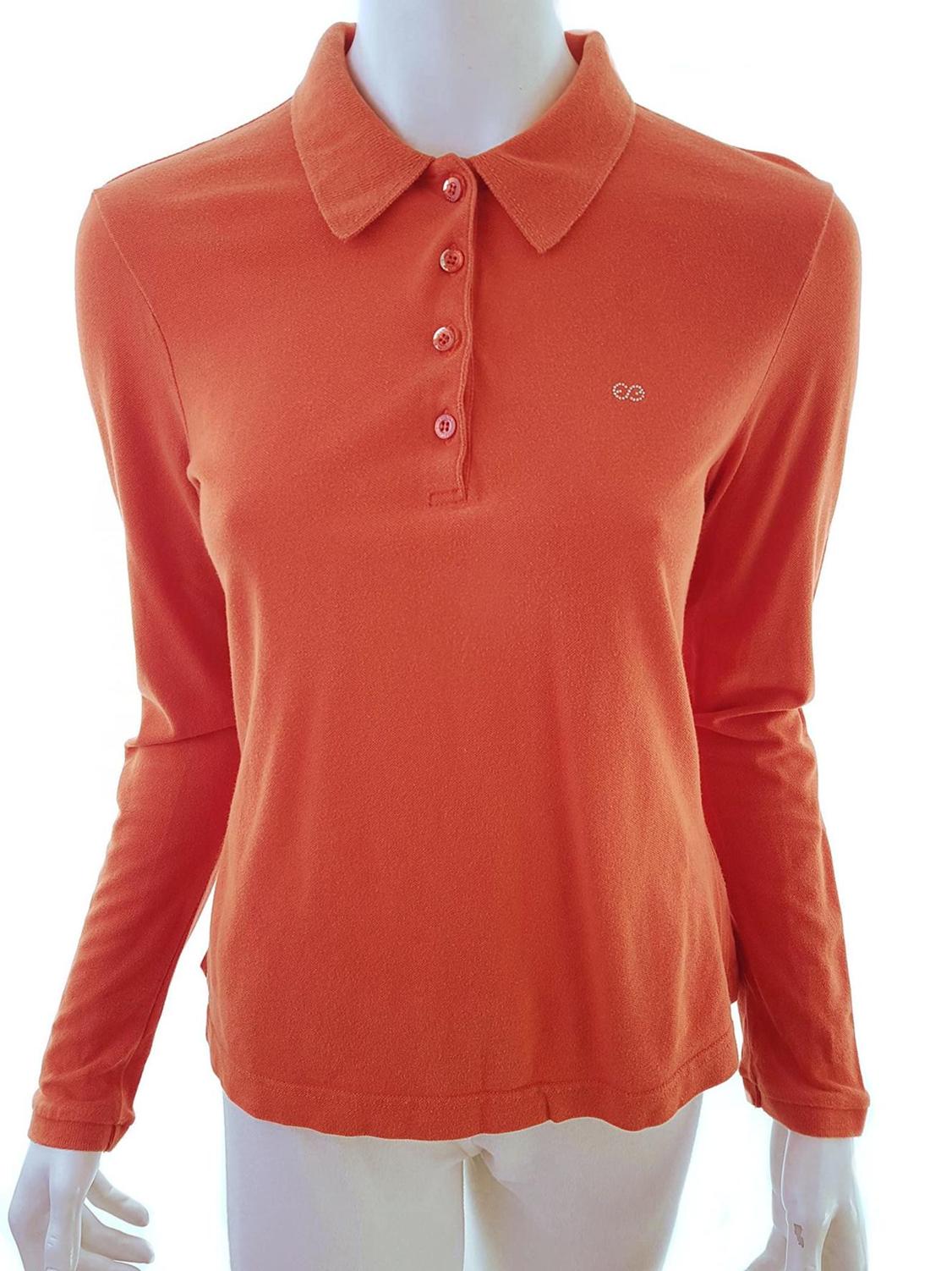 Escada Stl M Färg Orange Krage Pikétröja Långärmad Material Bomull 100%