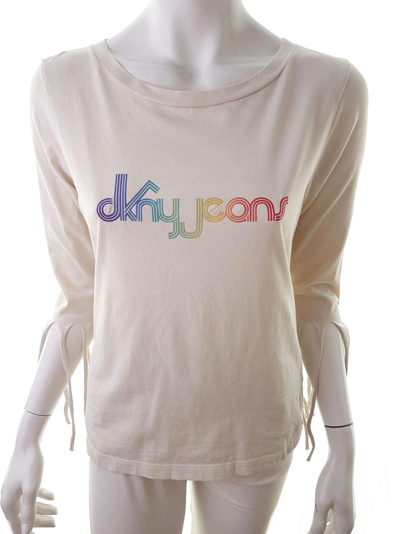 Dkny Stl L Färg Beige Rund urringning Blus Långärmad Material Bomull 100%