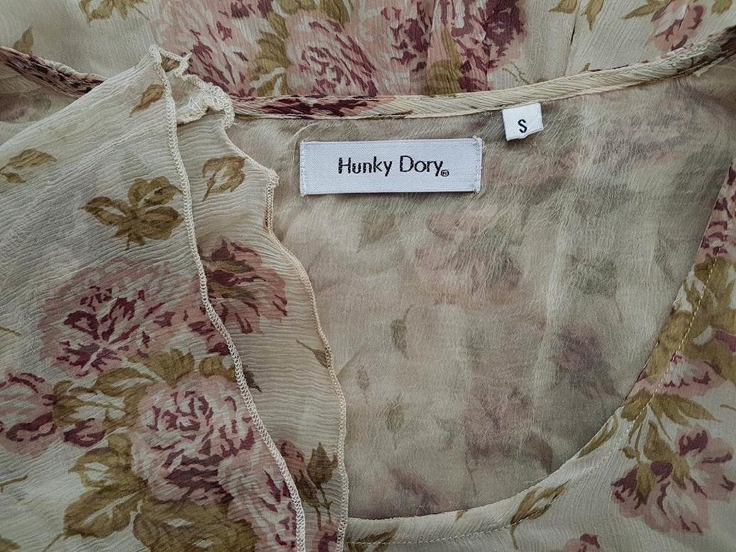 Hunkydory Stl S Färg Beige Rund urringning Raka Klänningen Långärmad Knälängd Material Siden 100%