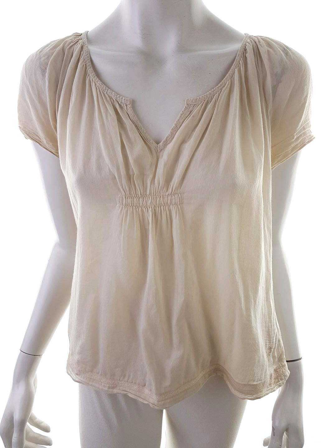 Hunkydory Stl XS Färg Beige Split Crew Neck Peplum Blus Kortärmad Material Bomull 100%