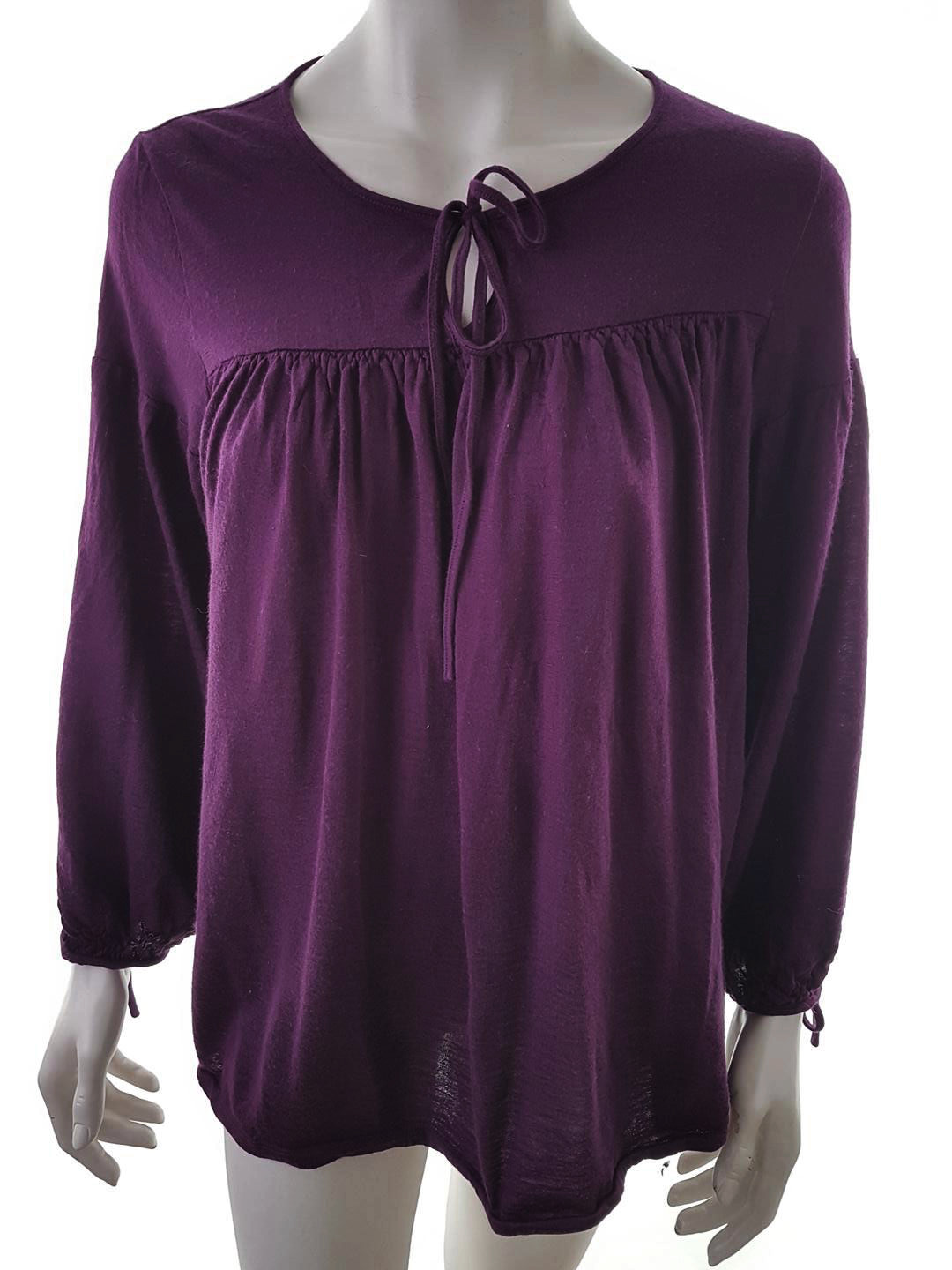 Margit brandt Stl XL Färg Lila Keyhole Crew Neck Blus ärm 3/4