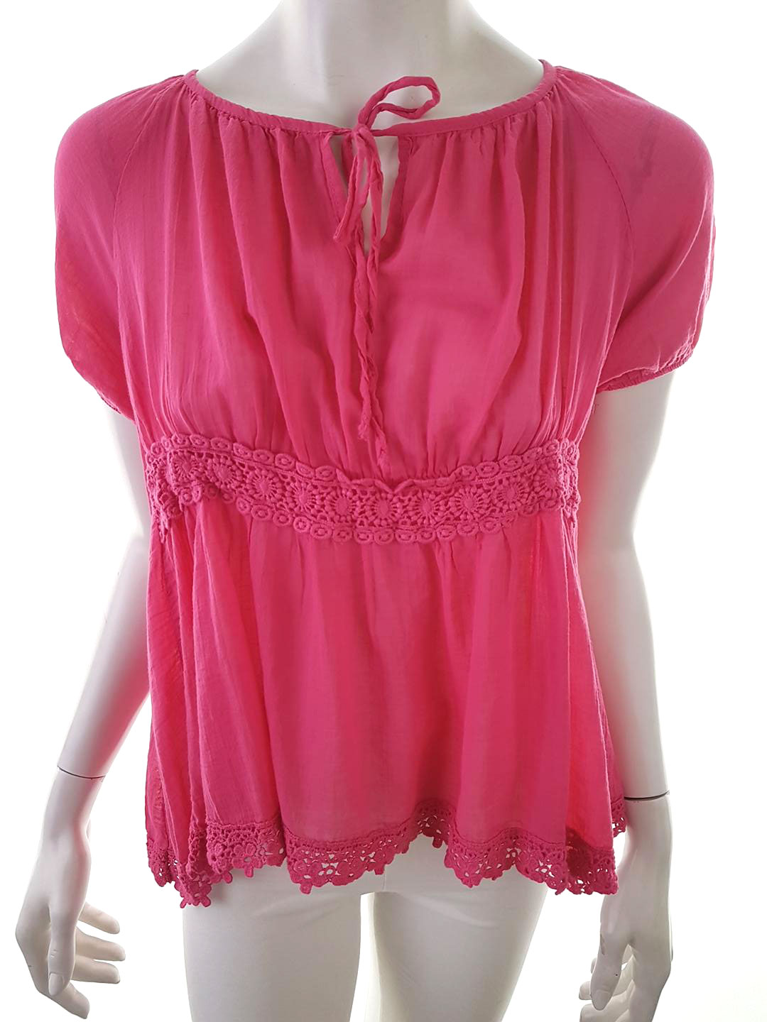 Sudar Stl M Färg Rosa Keyhole Crew Neck Peplum Blus Kortärmad Material Bomull 100%