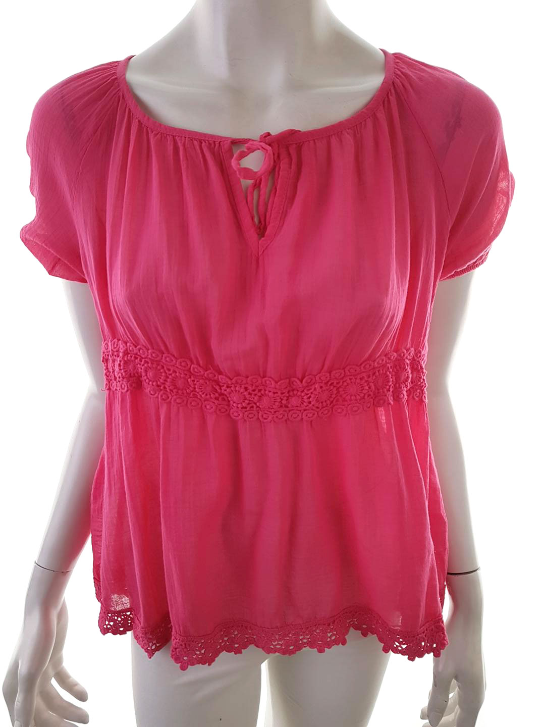 Sudar Stl S Färg Rosa Keyhole Crew Neck Peplum Blus Kortärmad Material Bomull 100%