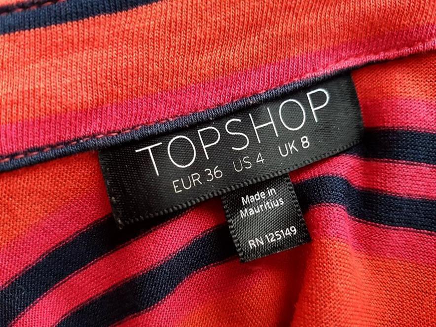 Topshop Stl 36 Färg Orange Ränder Krage Knäppt Skjort Blus Ärmlös Material Viskos 100%