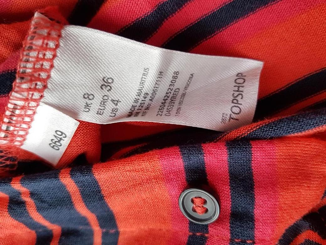 Topshop Stl 36 Färg Orange Ränder Krage Knäppt Skjort Blus Ärmlös Material Viskos 100%