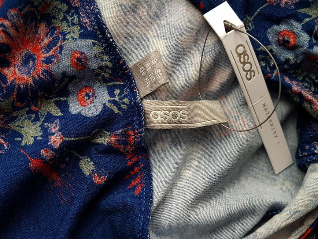 ASOS Stl 38 Färg Marinblå V-ringning A-linje Klänning Ärmlös Midi Material Viskos