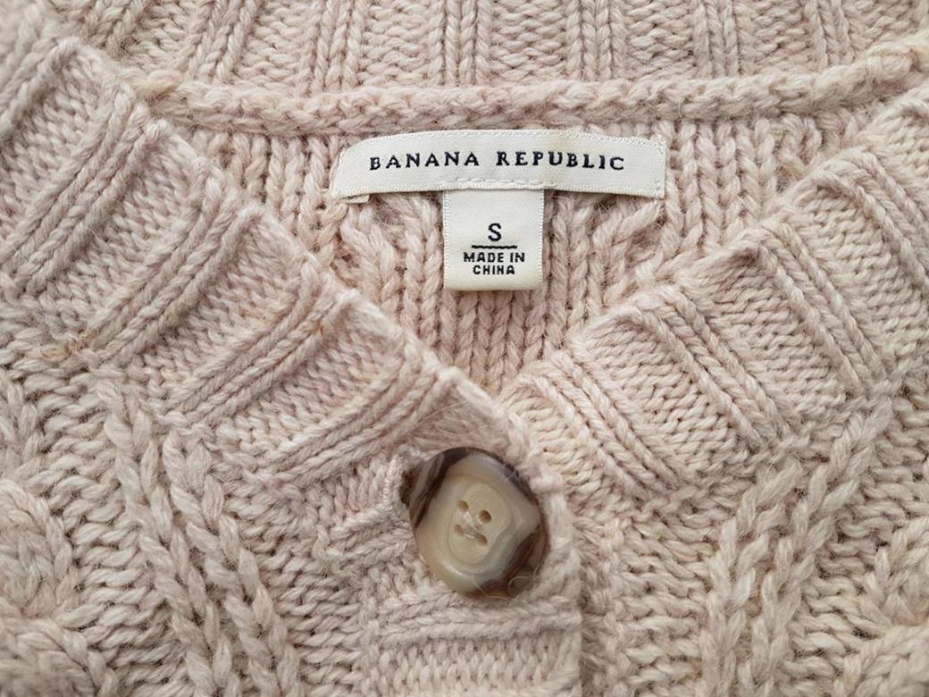 Banana Republic Stl S Färg Beige V-ringning Knäppt kofta Kortärmad Material Bomull Kabelstickat