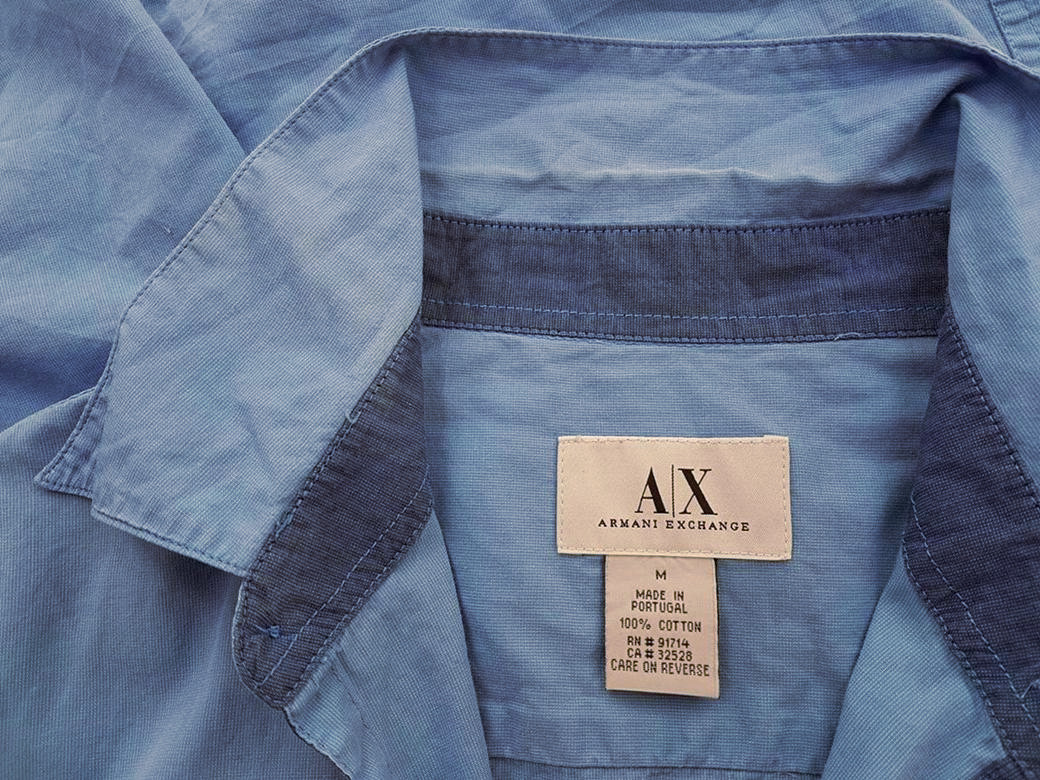 AX Armani Exchange Stl M Färg Blå Krage Herr skjorta, casual Kortärmad Material Bomull 100%